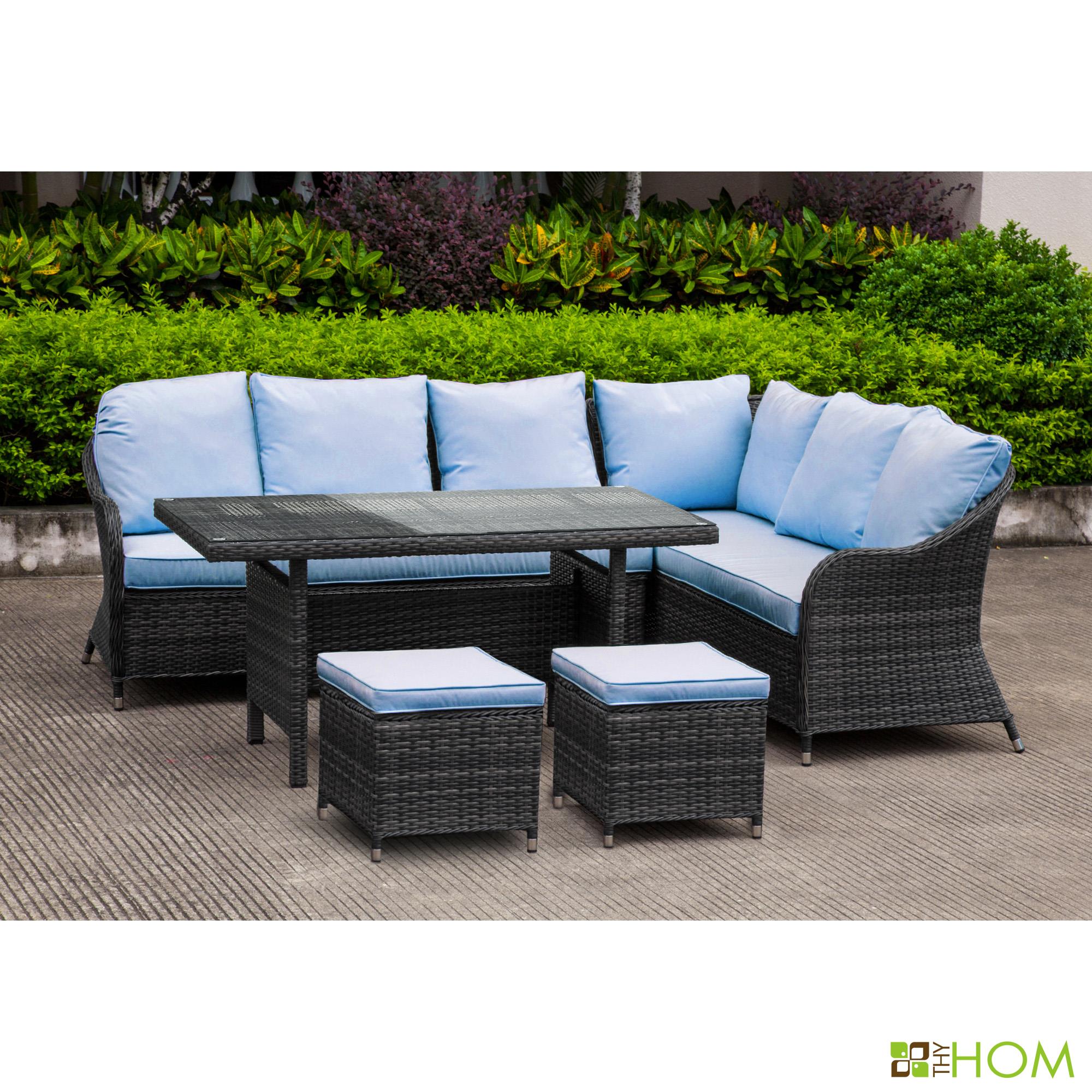 Lisbeth 5 Piece Rattan Sectional Seating Group with CushionsBestsign