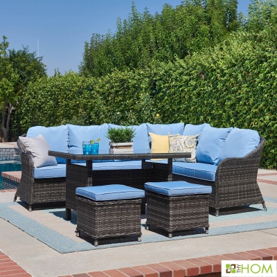 Lisbeth 5 Piece Rattan Sectional Seating Group with Cushions